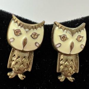 Vintage Betsey Johnson Cute Owl Stud Earrings